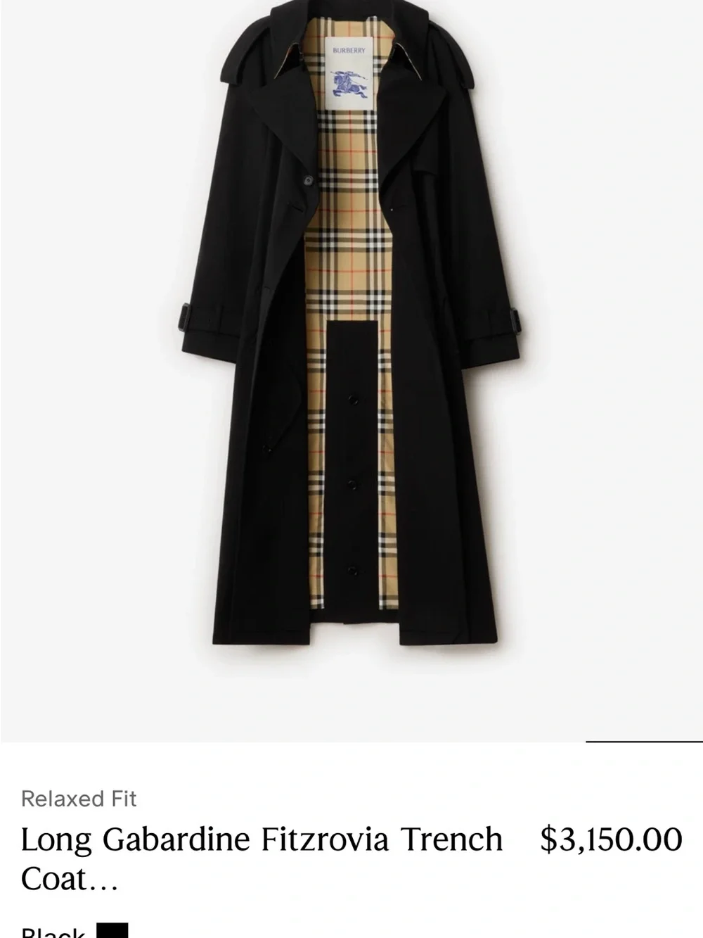 Burberry Black Long Gabardine Trench Coat with Belt - Picture 3 of 3